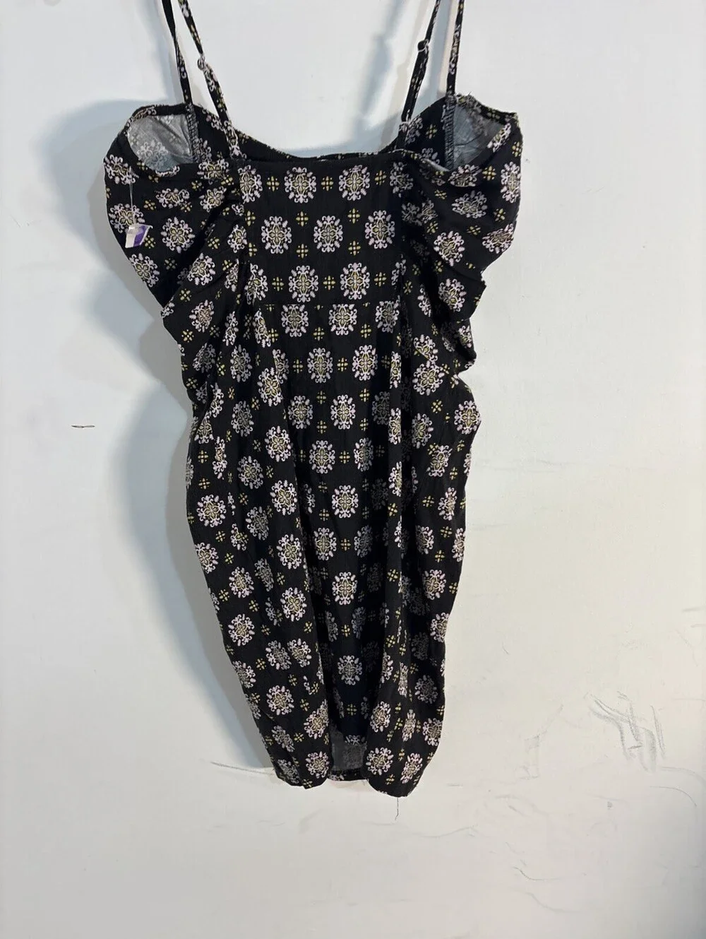 Free People Black Floral Bodycon Mini Dress with Spaghetti Straps NWT